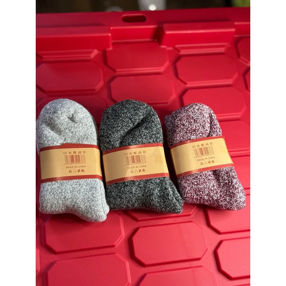 Meng Wei 3 Pack Thermal Crew Socks Thick Marled Knit Terry Lined Winter Gorpcore